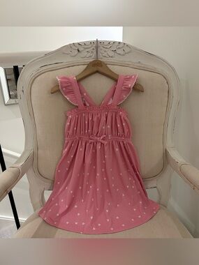 💗 18 Mth Lemon Kiss Pink Heart Ruffle Rib Knit Heart Print Baby Doll Dress NWOT
